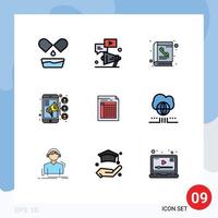 Filledline Flat Color Pack of 9 Universal Symbols of bill contact book teamwork connection Editable Vector Design Elements