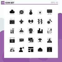 Solid Glyph Pack of 25 Universal Symbols of calendar air rainy ac hearing Editable Vector Design Elements