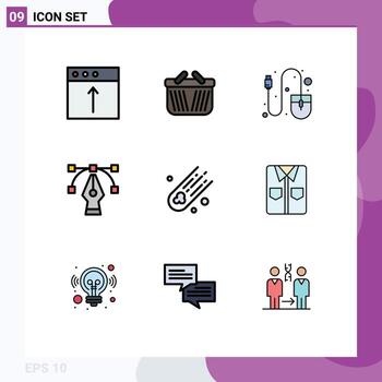 valores vector icono paquete de 9 9 línea señales y símbolos para espacio asteroide computadora herramienta diseño editable vector diseño elementos