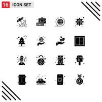 16 Universal Solid Glyphs Set for Web and Mobile Applications canada tree business network forest gear Editable Vector Design Elements