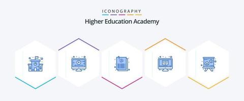 Academy 25 Blue icon pack including presentation. blackboard. page. monitor. study vector