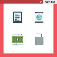 4 User Interface Flat Icon Pack of modern Signs and Symbols of mobile business cell internet management Editable Vector Design Elements