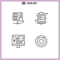 Mobile Interface Line Set of 4 Pictograms of web develop board love programming Editable Vector Design Elements