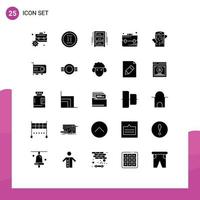 Pack of 25 creative Solid Glyphs of timber school draw briefcase wardrobe Editable Vector Design Elements
