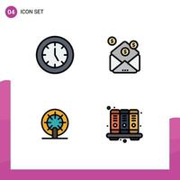 Pack of 4 Modern Filledline Flat Colors Signs and Symbols for Web Print Media such as clock wheel products investment ship Editable Vector Design Elements