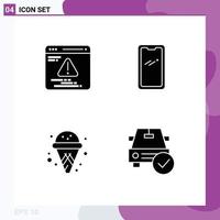 Group of 4 Modern Solid Glyphs Set for development ice cream phone huawei car Editable Vector Design Elements