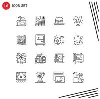 User Interface Pack of 16 Basic Outlines of window notification cap email easter Editable Vector Design Elements