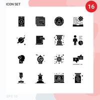 Pack of 16 Modern Solid Glyphs Signs and Symbols for Web Print Media such as planet develop help coding c Editable Vector Design Elements