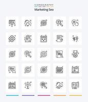 creativo márketing seo 25 contorno icono paquete tal como apoyo. pregunta. idea. ayuda. objetivo vector