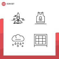 Modern Set of 4 Filledline Flat Colors and symbols such as launch garments shuttle shirt rain Editable Vector Design Elements