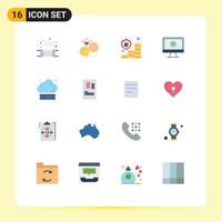 Pictogram Set of 16 Simple Flat Colors of cloud play valentine monitor protection Editable Pack of Creative Vector Design Elements