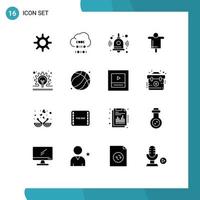 User Interface Pack of 16 Basic Solid Glyphs of gear bulb back to school scarecrow farm Editable Vector Design Elements