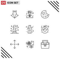 Stock Vector Icon Pack of 9 Line Signs and Symbols for tourism holiday boy direction sausage Editable Vector Design Elements