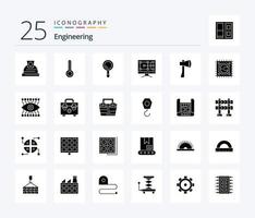 Engineering 25 Solid Glyph icon pack including construction. axe tool. building. axe. ax vector