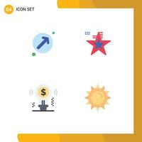 Set of 4 Commercial Flat Icons pack for arrow bulb up right flag dollar Editable Vector Design Elements