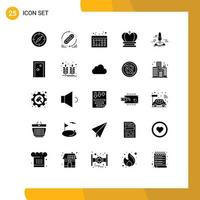 Modern Set of 25 Solid Glyphs Pictograph of publish empire refresh royal crown Editable Vector Design Elements