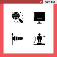 4 Universal Solid Glyph Signs Symbols of globe parachute computer imac wind Editable Vector Design Elements