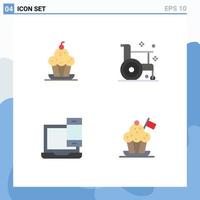 Pack of 4 Modern Flat Icons Signs and Symbols for Web Print Media such as cake medicine sweet fitness devices Editable Vector Design Elements