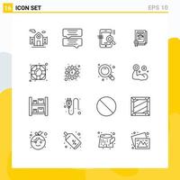 Universal Icon Symbols Group of 16 Modern Outlines of support help optimize graduate achievement Editable Vector Design Elements