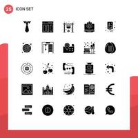 25 Thematic Vector Solid Glyphs and Editable Symbols of protected internet bonfire computer fire Editable Vector Design Elements