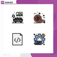 Modern Set of 4 Filledline Flat Colors Pictograph of home document image tool analysis Editable Vector Design Elements