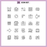 Universal Icon Symbols Group of 25 Modern Lines of hardware computer champagne chip networking Editable Vector Design Elements