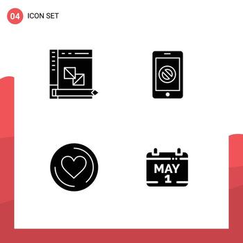 grupo de 4 4 sólido glifos señales y símbolos para codificación No móvil panel célula discos compactos editable vector diseño elementos