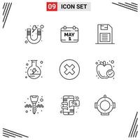 Universal Icon Symbols Group of 9 Modern Outlines of flask energy time electricity sd card Editable Vector Design Elements