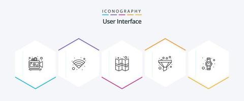 User Interface 25 Line icon pack including . . map. watch. hand watch vector