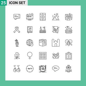 Set of 25 Vector Lines on Grid for web computer virus chart mission Editable Vector Design Elements