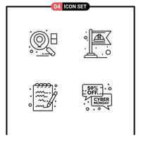 4 Thematic Vector Filledline Flat Colors and Editable Symbols of location notepad communist labour ecommerce Editable Vector Design Elements