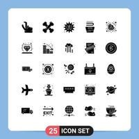 User Interface Pack of 25 Basic Solid Glyphs of target customer process business housekeeping Editable Vector Design Elements