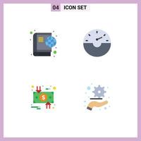 Group of 4 Modern Flat Icons Set for book cycle online speed down Editable Vector Design Elements