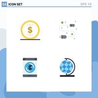 Pictogram Set of 4 Simple Flat Icons of finance data cable wire earth Editable Vector Design Elements