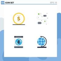 Pictogram Set of 4 Simple Flat Icons of finance data cable wire earth Editable Vector Design Elements