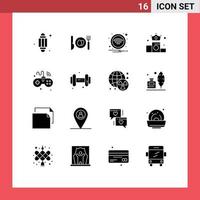 Group of 16 Modern Solid Glyphs Set for iot games wifi position crown Editable Vector Design Elements