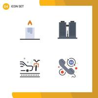 Group of 4 Flat Icons Signs and Symbols for candle crash office accident faq Editable Vector Design Elements