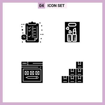 4 Universal Solid Glyphs Set for Web and Mobile Applications clipboard internet page beauty web Editable Vector Design Elements