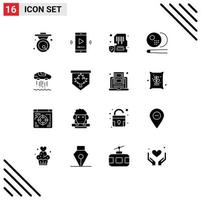 Pictogram Set of 16 Simple Solid Glyphs of snooker billiards video player mobile lock Editable Vector Design Elements