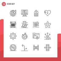 16 Thematic Vector Outlines and Editable Symbols of computer love ecology heart lock Editable Vector Design Elements