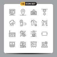 16 User Interface Outline Pack of modern Signs and Symbols of data down board cloud human Editable Vector Design Elements