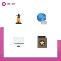 4 Flat Icon concept for Websites Mobile and Apps lighthouse monitor beach globe imac Editable Vector Design Elements