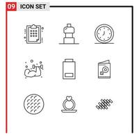 Universal Icon Symbols Group of 9 Modern Outlines of devices weightlifting alert sport dumbbell Editable Vector Design Elements