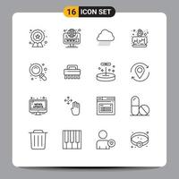 16 Universal Outline Signs Symbols of school celebrate sky rain love cake party Editable Vector Design Elements