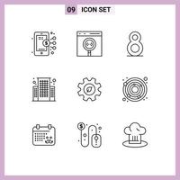 Mobile Interface Outline Set of 9 Pictograms of environment ecology development eco business Editable Vector Design Elements