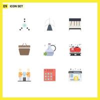 Pictogram Set of 9 Simple Flat Colors of eco jug medical floral essence shopping Editable Vector Design Elements