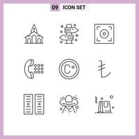 Universal Icon Symbols Group of 9 Modern Outlines of degree phone travel dial apps Editable Vector Design Elements