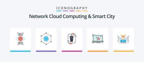 Network Cloud Computing And Smart City Flat 5 Icon Pack Including error. connection. recycle. garbage. Creative Icons Design vector