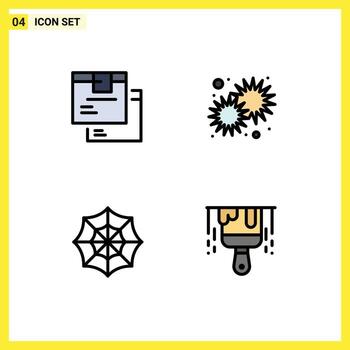 4 User Interface Filledline Flat Color Pack of modern Signs and Symbols of box star logistic shine spider Editable Vector Design Elements