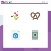 Universal Icon Symbols Group of 4 Modern Flat Icons of flower reload bake pretzel mobile Editable Vector Design Elements